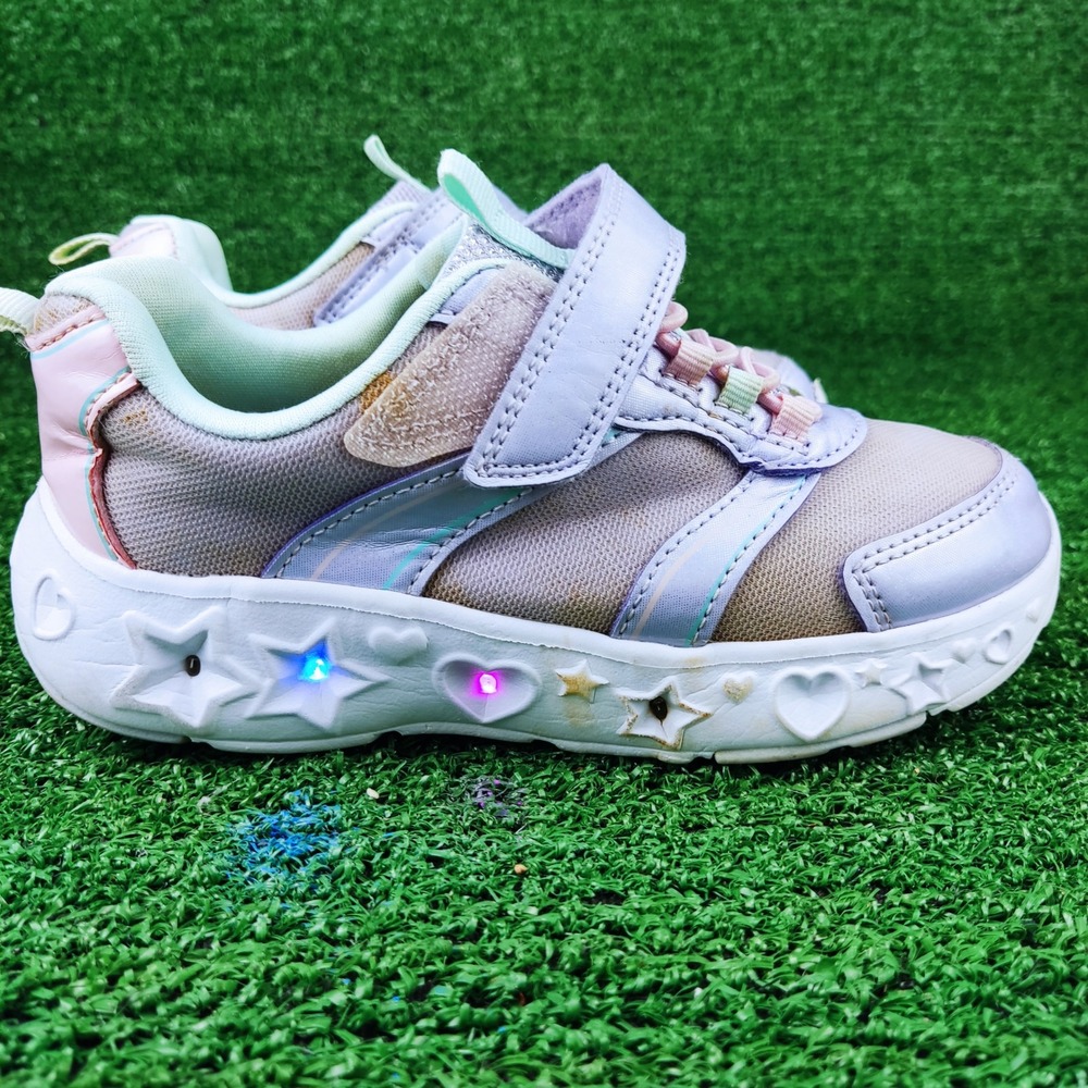 Athletic Works Sneakers Kids 13 Purple Light Up Heart Star GMAW25CA180 Strap